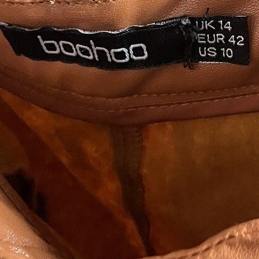 Boohoo Faux Leather Lace Up Front Pants Brown‎ Women's Size 10 - Picture 4 of 4